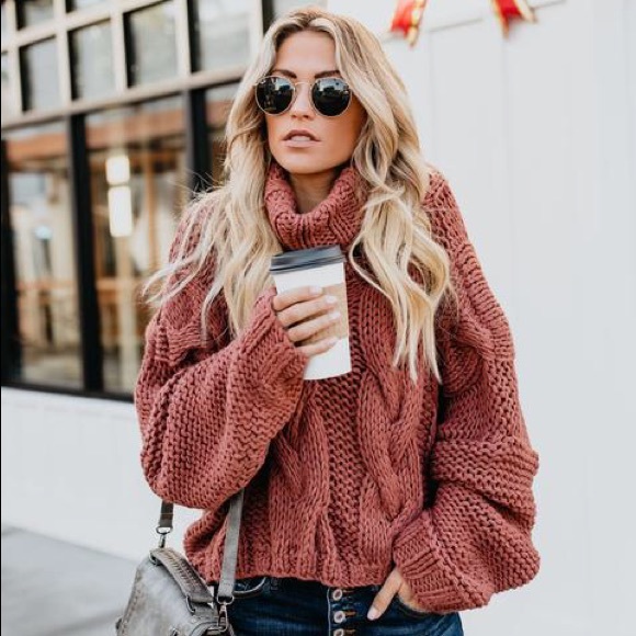 Vici Sweaters - Cuddle Weather Cable Knit Handmade turtleneck